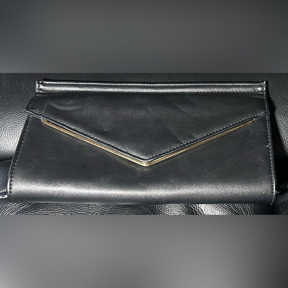 Fioni Night Black Envelope Clutch with Gold Trim